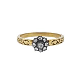 18k Gold Silver Rose Cut Diamond Engagement Flower Ring