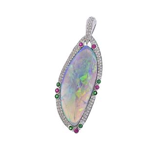 18k Gold Opal Diamond Ruby Tsavorite Pendant 