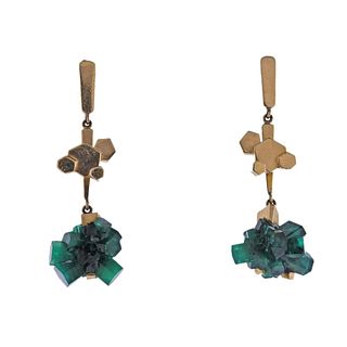 1970s 14k Gold Chatham Emerald Drop Earrings