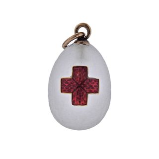 Faberge Antique Gold Crystal Red Cross Egg Pendant Charm