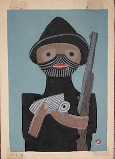 Umetaro Azechi (Japan 1902-1999) Man with a rifle- Serigraph signed lower right and editioned 21/100