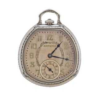 Hamilton Art Deco 14k GF Pocket Watch 