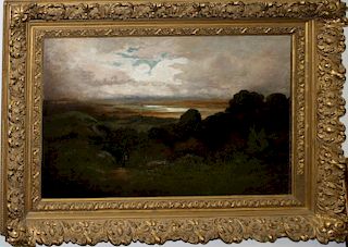William Stacy (Vermont  1836-1921) Burlington Intervale before the storm o/c 24x 35" signed lower ri