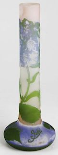 Emile Galle cameo glass vase with light purple floral dec on pale pink ground signed "Galle" near ba