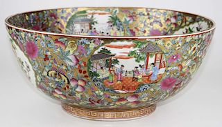 19th c Chinese rose mandarin punch bowl, dia 16”, ht 7”