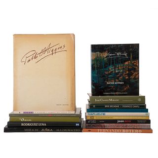 Libros sobre Pablo O´Higgins, Rodríguez Luna, José Luis Cuevas, Botero, Joan Miró, Clausell, Corzas, Chávez Morado, Abel Quezada.
