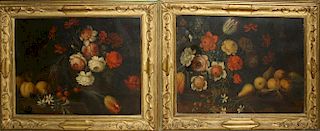 Pair of  18th c American School o/c still lifes descending in the family of Col. Benjamin Pickman of