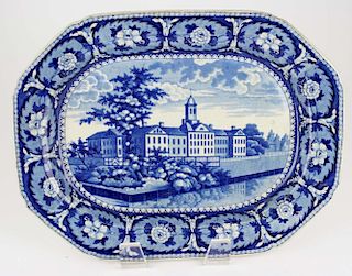 deep blue Historical Staffordshire porcelain platter by I & W Ridgway from Beauties of America serie