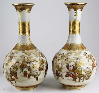 pr of late 19th c Japanese Satsuma vases, ht 15.5”
