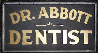 Vermont sanded painted double sided wooden sign “Dr Abbott Dentist”, nice small size, probable Rando