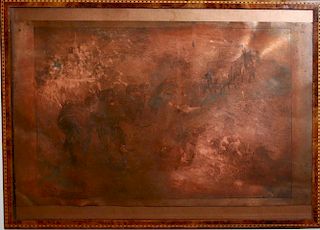 Frederic  Remington (American 1861-1909) Copper etching plate of wagon train and drovers 12 x 15" im