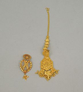 (2) Half Pairs of Indian High Karat Gold Earrings.