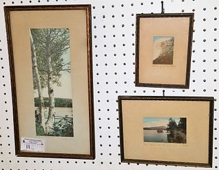 LOT 3 FRAMED COLOR PHOTOS- J.C. BUCKNELL BIRCHES 12" X 4 1/2" - 2 SAWYERS OLD MAN OF THE MTS 2 3/4" AND SHORE DRIVE BLUE MT LAKE 2 3/4" X 4 1/2"