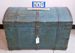 PRIM. TURQUOISE PTD. DOME TOP TRUNK 21"H X 34"W X 18"D