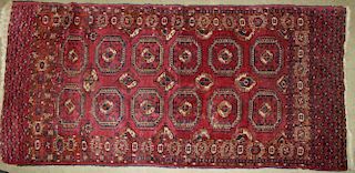 late 19th c Tekke Salor area rug with extra guard borders, extra woven end designs, 6'6” x 3'11”