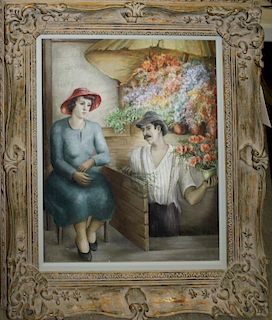 Bernita Kayser-Arnold (American 1911-) The Flower Shop o/c 24 x 20" signed lower left Bernita Arnold