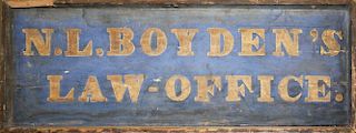late 19th c “N L Boyden's Law Office” sanded painted wooden sign (Nelson Luther Boyden b 1836 Randol