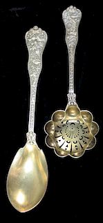 2 Tiffany & Co. "Olympian" pattern gold-washed sterling silver serving pcs, including sugar sifter a