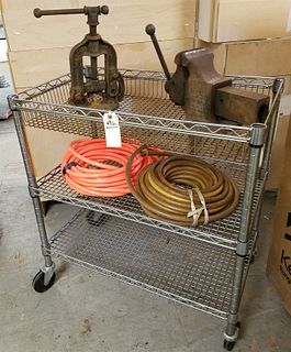METAL 2 TIER CART W/VICE GRIP, PIPE CUTTER, COMPRESSION HOSES