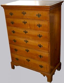 Chippendale maple six drawer high chest with graduated lip drawers, bracketed base, original base, b