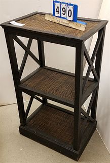 3 TIER WOOD AND RATTAN STAND 31 1/2"H X 18 3/4"W X 12 1/2"D