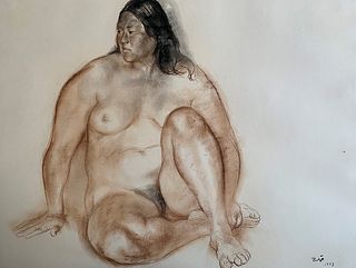 Francisco Zuniga (Costa Rica-Mexico, 1912-1998) Desnudo de Rosa, 1973,  conte on white paper