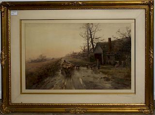 Frank English (American 1854-1922) Country lane with sheep watercolor on paper signed lower right 24
