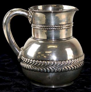 Tiffany water pitcher in Wave Edge, Laurel pattern no. 1884. Hallmarked "Tiffany & Co 3077 Makers 76