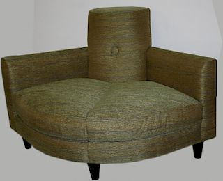 pr of upholstered corner chairs in eucalyptus woven texture, 39” x 39”, width 57”