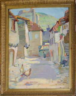 Bena Virgina Frank (American 1900-1994) South France oil on panel identified on reverse and front in