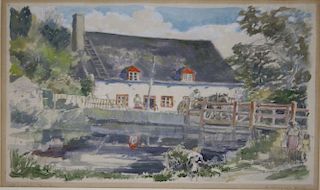 George Hand Wright (American 1872-1951) Old Mill Quebec watercolor 9 x 11" signed lower right margin