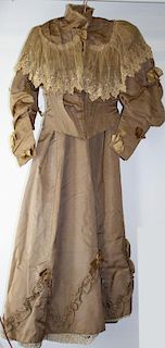late 19th c woman's skirt & jacket with tatting & lace trim, hand & machine stitched