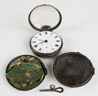 1811 English silver cased key wind pocket watch, case marked MG, crystal scratched, hinge broken, di