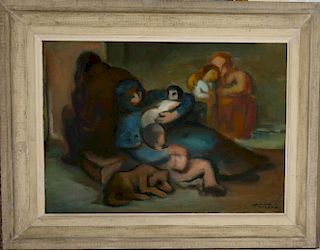 Theodore Fried (Hungary/NY 1902-1980) Family with dog o/b 18 x 26" signed lower right