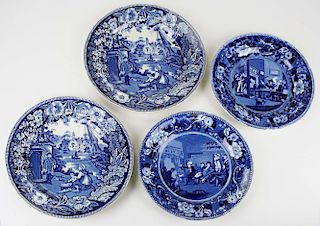 pair of deep blue Staffordshire porcelain plates by Clews "Dr Syntax Reading  His Tour"and " Dr. Syn