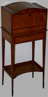 Very fine Hepplewhite inlaid satinwood and cedar dome top two part two drawer sewing stand. 38"h x 1