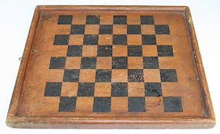 late 19th c wooden game board in crusty old paint, 17” x 14”