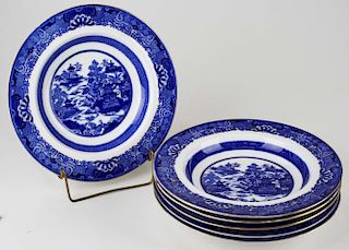 set of six fine Copeland porcelain late flow blue soup plates 10" dia