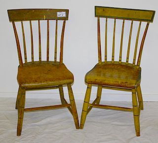 pair of Randolph, VT original ptd dec plank seat chairs, circa 1825-1835. See Zogry p. 146.