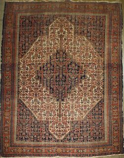 early 20th c Persian center medallion area rug, uneven wear, worn spots, 4' 4” x 6' 6”
