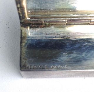 Signed Hermes Paris sterling and gold lipstick case with flip interior mirror. Horse & buggy engrave