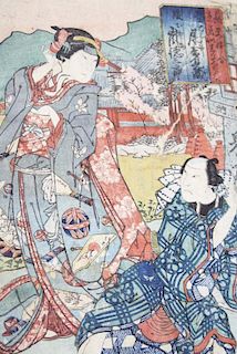 19th c Kaishuntei Sadayoshi Japanese ukiyo-e woodblock print, 13.5” x 9”