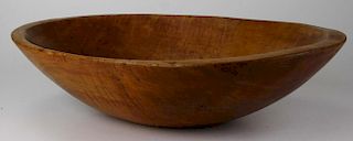 19th c tiger maple trencher bowl, length 24.5”
