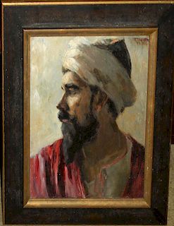 late 19th/ Early 20th c French School Orientalist portrait of a gentleman wearing a turban 18 x 14"