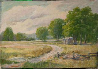 Laurence Warshaw (American 1939-) pastoral landscape signed lower left o/c 16 x20"