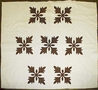 mid 19th c oak leaf & acorn quilt made by Miriam Boyce of Waitsfield, Vt in the 1840's, 68” x 75”