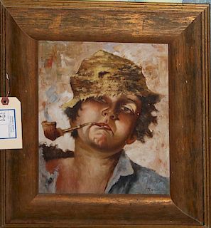20th c Italian school o/b of a young boy with a pipe 12 x 10"