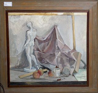 School of Francis Colburn (VT 1909-1984) Still life with figure 24 x 24" unsigned