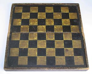 mid 19th c folding game board box with sponge paint decorated edges, 13.5” x 13.5”