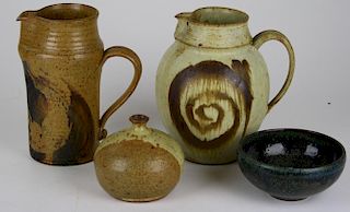 4 pcs of Mid-Century studio pottery including vase & bowl both signed George Scatchard (Stowe, VT) d